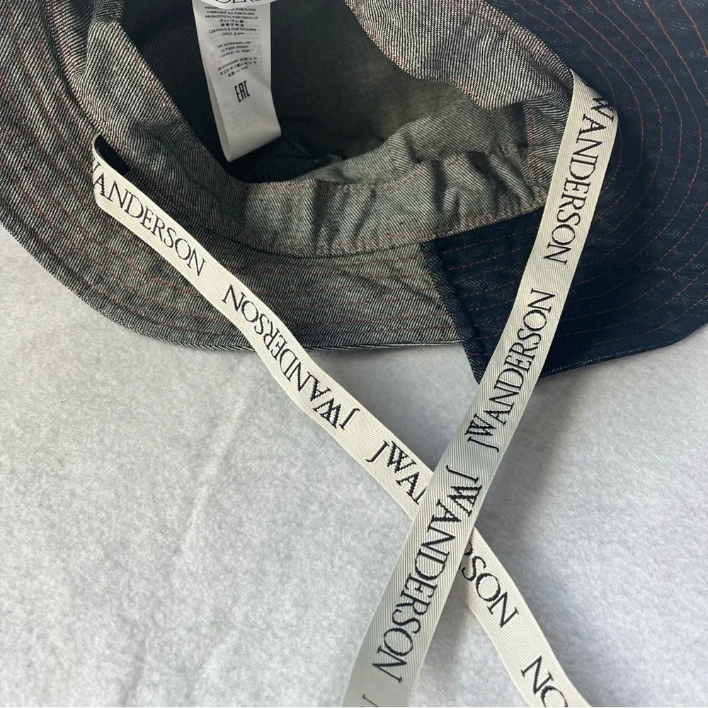 J W ANDERSON sz M/L 60 Denim Asymmetrical Bucket Hat Logo Straps